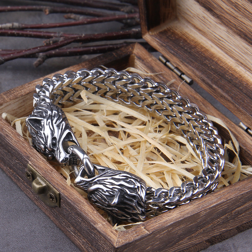 BowLift | Silver Viking Bracelet "WolfBand" – Handmade with Fenrir Motif