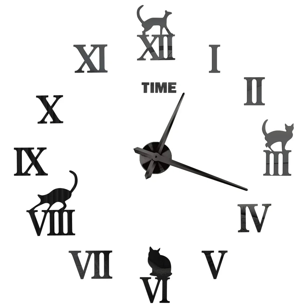 Big Wall Clock DIY 3D Self Adhesive Mirrored Acrylic Wall Clock For Kitchen Dining Room Living Room Creative Home Decor | Bowlift