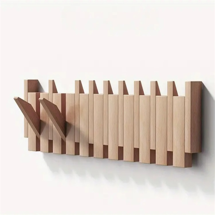 Wooden Wall Hanger in Piano Design with Foldable Hooks | Skanto