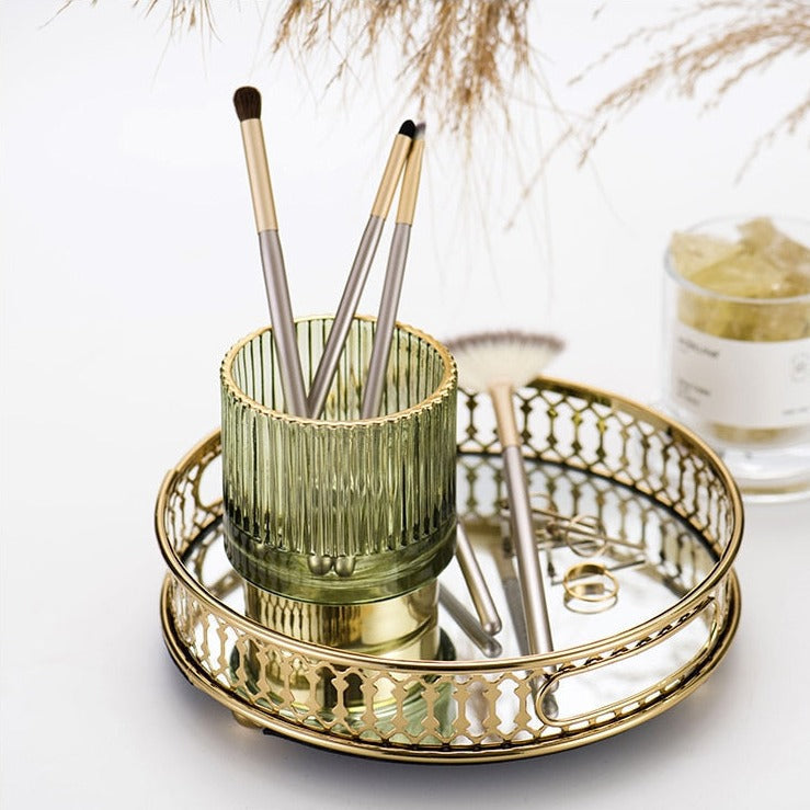 Skanto | Elise Gold Foil Glass Makeup Holder & Organizer