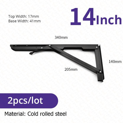 2-piece set of foldable shelf brackets, sturdy, made of stainless steel for tables, RVs, and space-saving