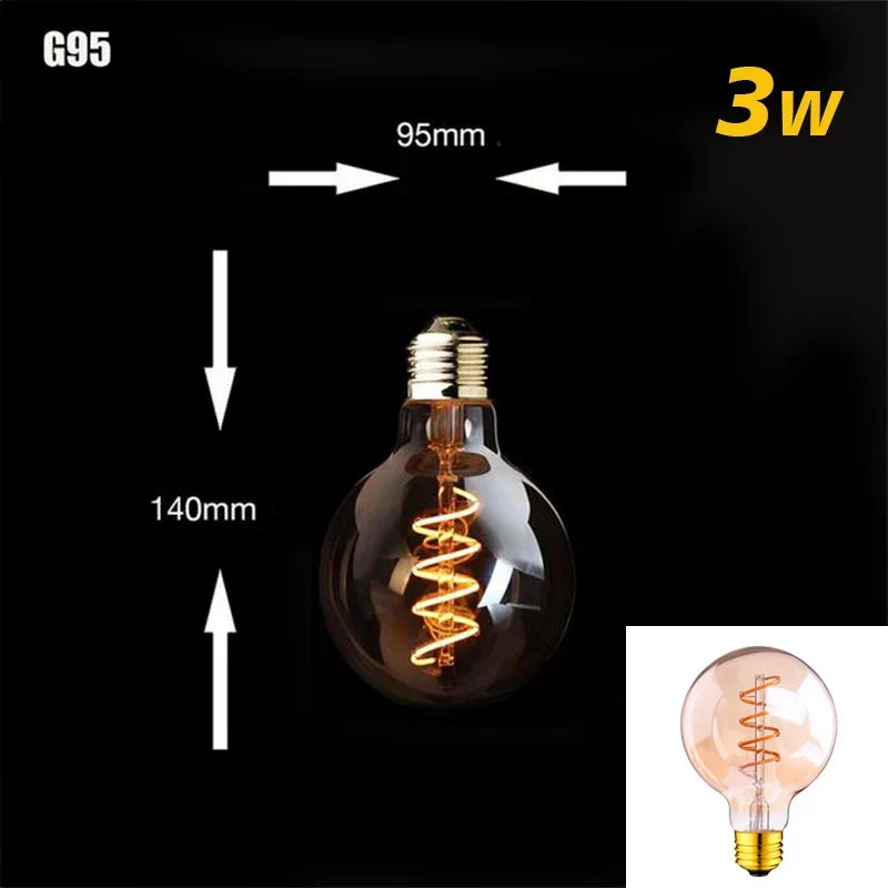 Skanto | Dimmable Vintage LED Bulb (3W, E27 Base) - Gold Spiral Filament for Chandeliers & Decorative Lighting