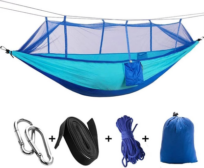 Skanto | 2-Person Outdoor Hammock with Mosquito Net - Portable Parachute Fabric Camping Bed