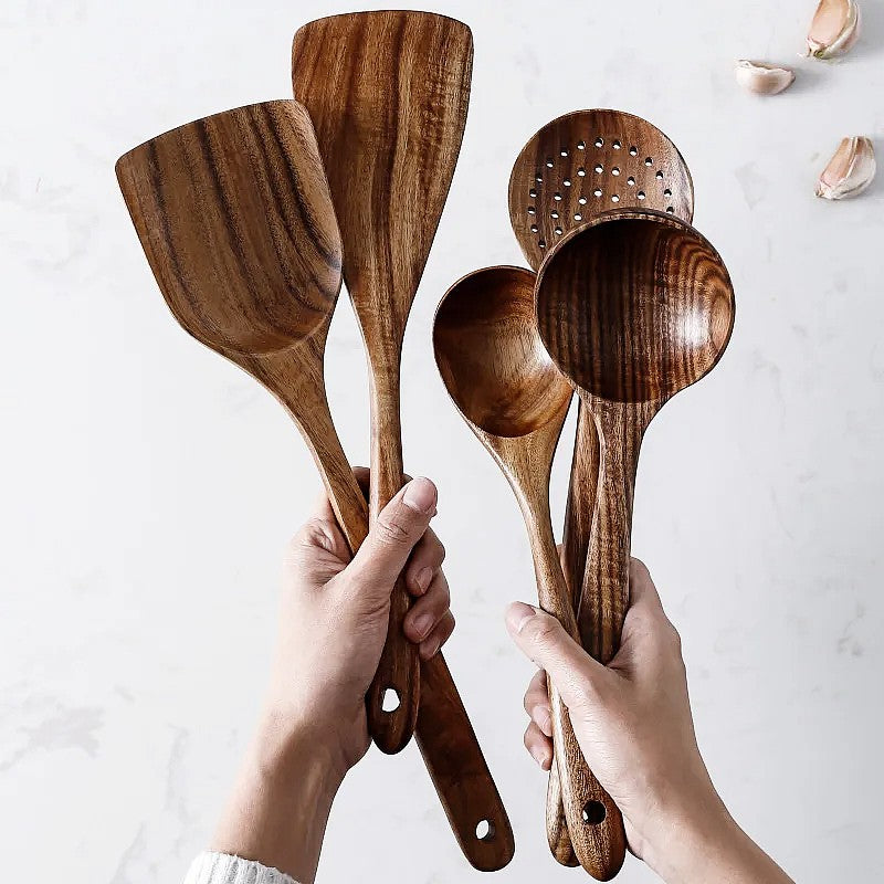 Skanto | TeakChef 7-Piece Kitchen Utensil Set – Premium Teak Kitchenware for Style & Functionality