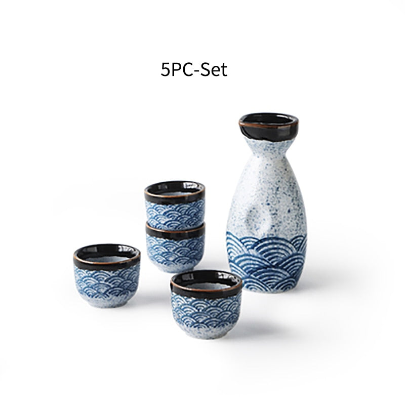 Skanto | Japanese Style Sake Set, Warm Chinese Wine Set, Handmade Ceramic Sake Set for Women
