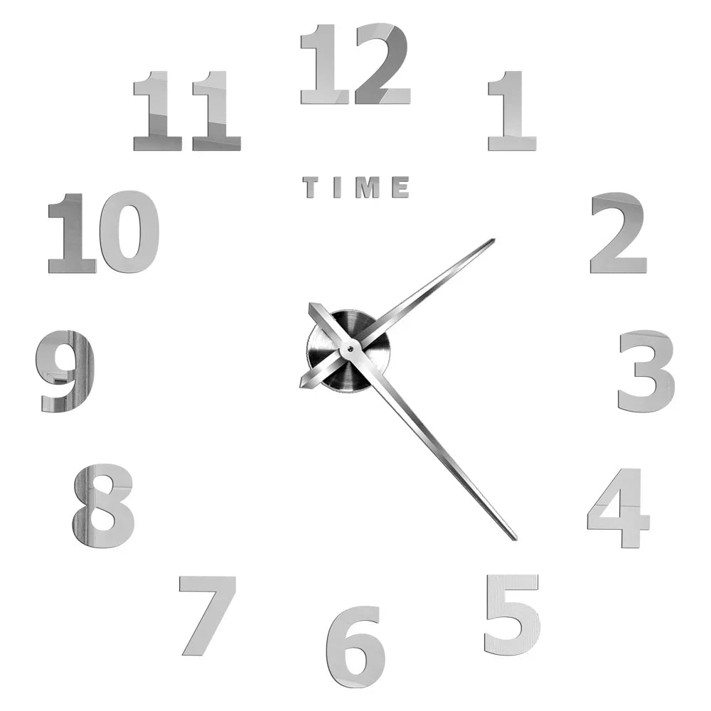 Big Wall Clock DIY 3D Self Adhesive Mirrored Acrylic Wall Clock For Kitchen Dining Room Living Room Creative Home Decor | Bowlift