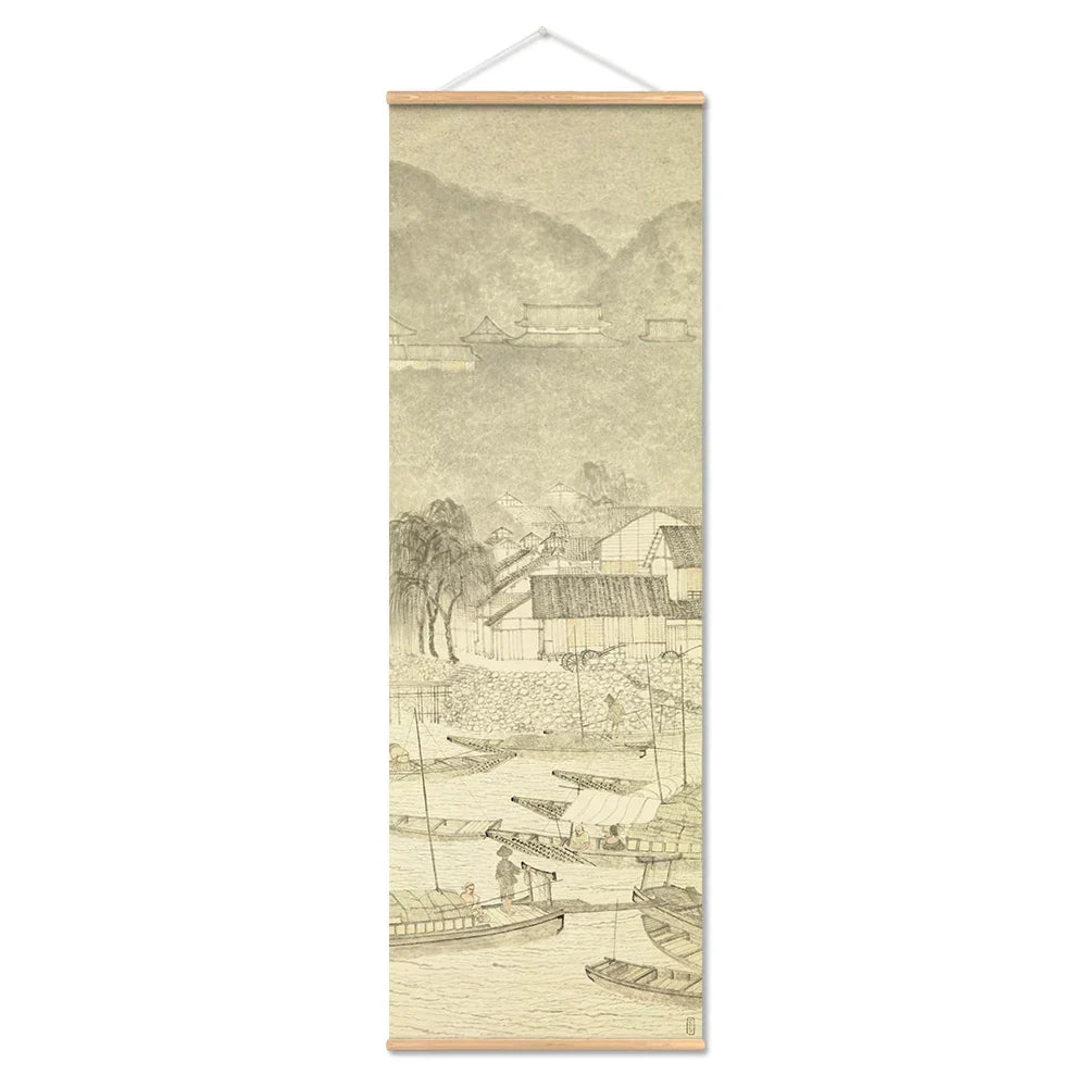 Skanto | Japanese Ou-Mi Ukiyoe Scroll Poster Landscape Wall Art Pictures Living Room Vintage Painting Country House Decor
