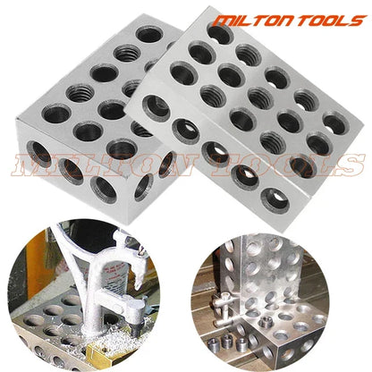 Skanto | 2 Pcs Hardened Steel 1-2-3" Blocks - Precision Machine Building Milling Tooling with 0.0001" Accuracy, 23-Hole Block Gage Set