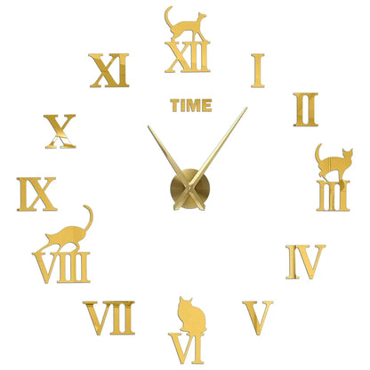 Big Wall Clock DIY 3D Self Adhesive Mirrored Acrylic Wall Clock For Kitchen Dining Room Living Room Creative Home Decor | Bowlift