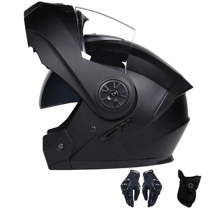 DOT Modular Flip-Up Motorcycle Helmet with Clear Visor and Inner Sun Shield