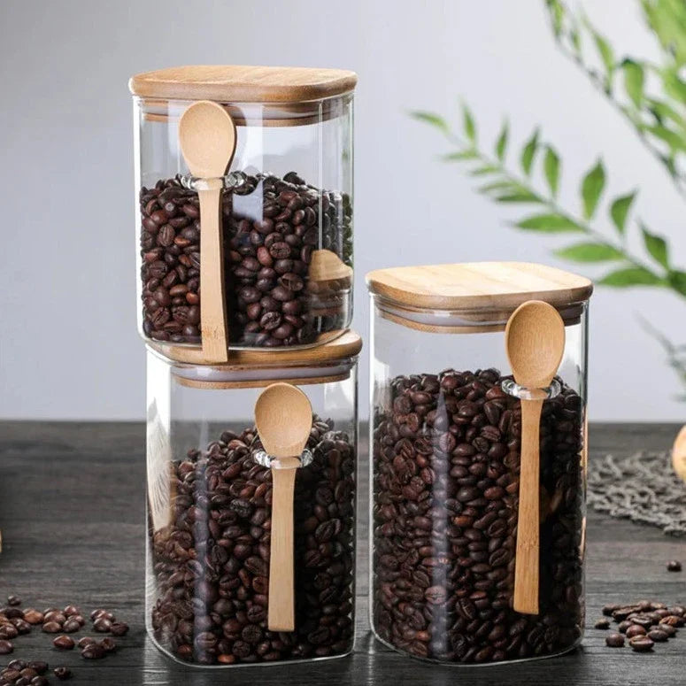 Bamboo and Glass 3-piece container set Brehn