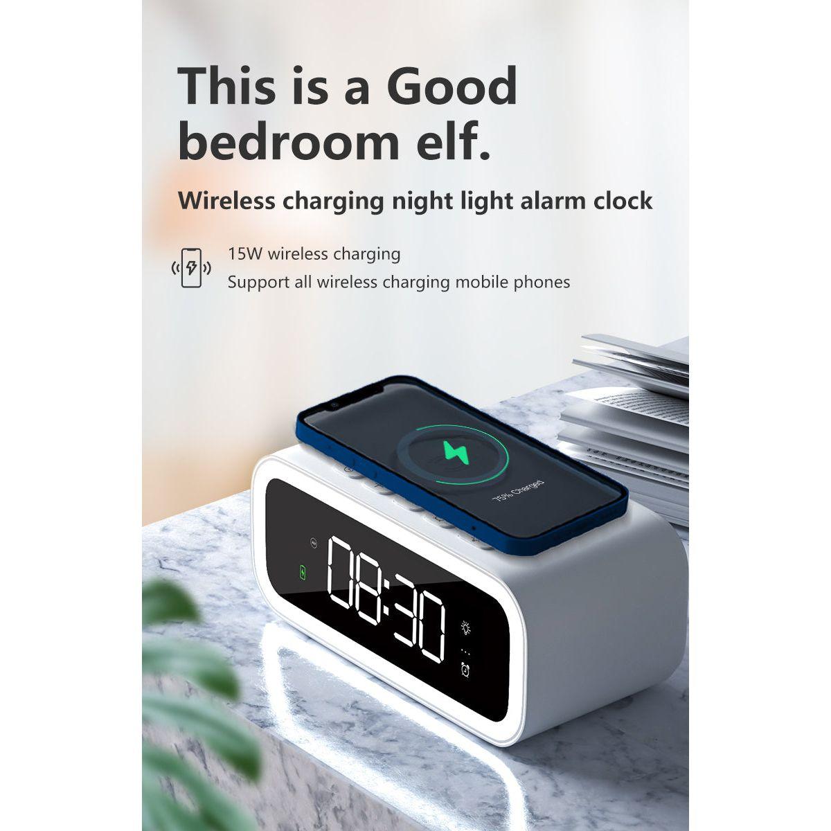 Skanto | MultiTime 2-in-1 Digital Alarm Clock with Wireless Qi Charging – LED Display & Snooze Function