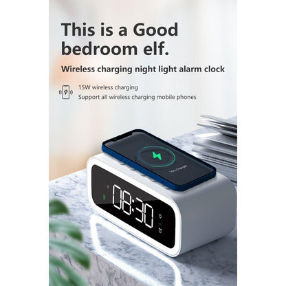 Skanto | MultiTime 2-in-1 Digital Alarm Clock with Wireless Qi Charging – LED Display & Snooze Function