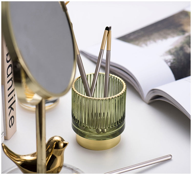 Skanto | Elise Gold Foil Glass Makeup Holder & Organizer