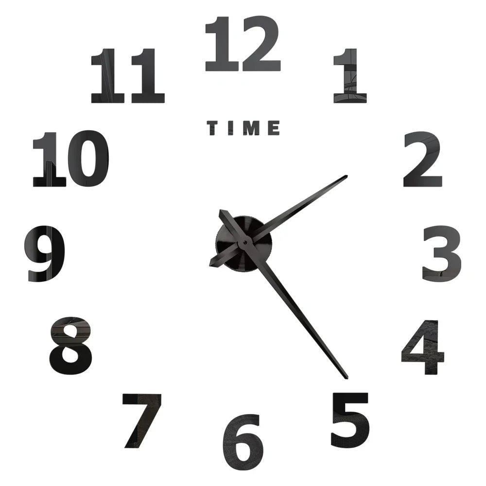 Big Wall Clock DIY 3D Self Adhesive Mirrored Acrylic Wall Clock For Kitchen Dining Room Living Room Creative Home Decor | Bowlift