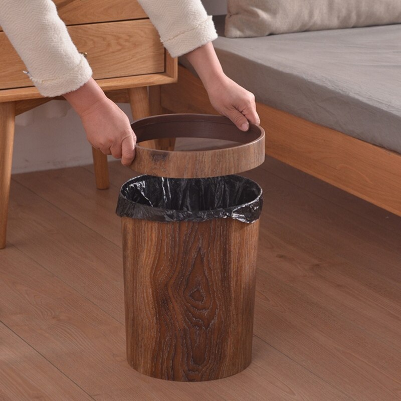 Elegant Retro Wood Grain Trash Can | Karnz