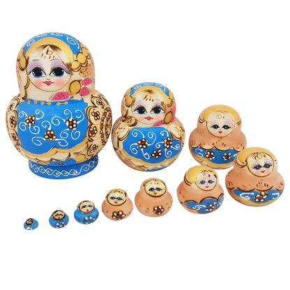 10-Piece Wooden Russian Matryoshka Doll Set for Cultural Decor and Gifts