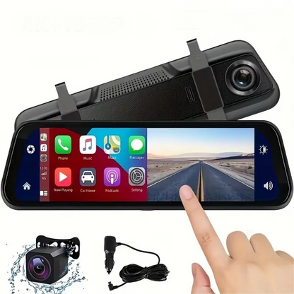 Mirror Dash Cam with 9.66-Inch Touchscreen, Dual 1280×720P Cameras and GPS