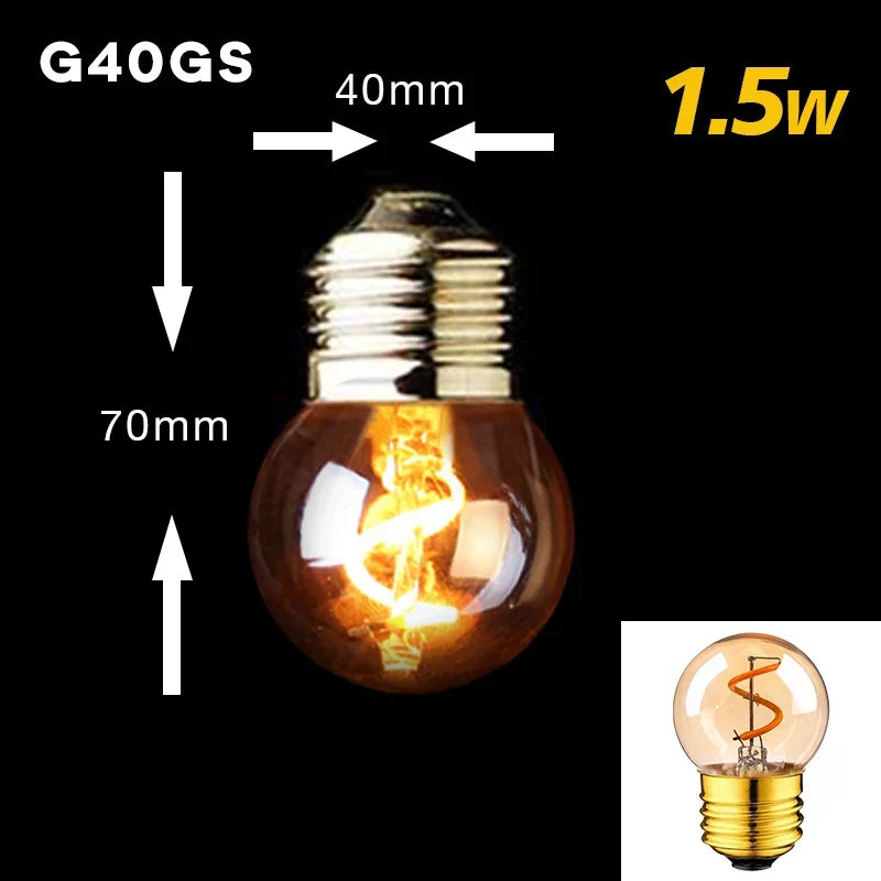 Skanto | Dimmable Vintage LED Bulb (3W, E27 Base) - Gold Spiral Filament for Chandeliers & Decorative Lighting