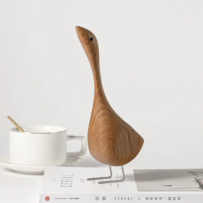 Skanto | Nordic Wooden Goose Figures Abstract Teak Wood Sculpture Love Couple Figurines Natural Animal Ornaments for Home Decoration