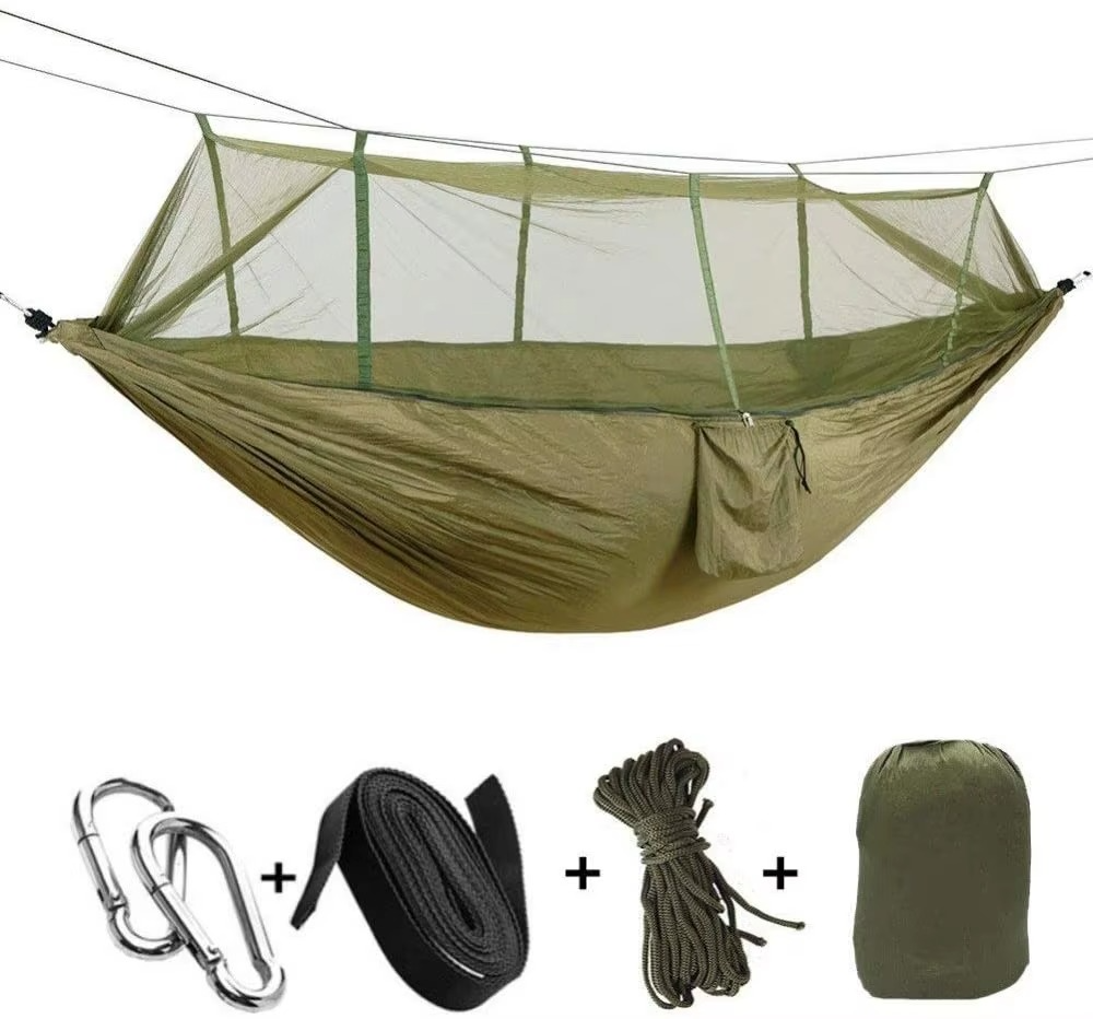 Skanto | 2-Person Outdoor Hammock with Mosquito Net - Portable Parachute Fabric Camping Bed