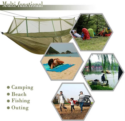 Skanto | 2-Person Outdoor Hammock with Mosquito Net - Portable Parachute Fabric Camping Bed