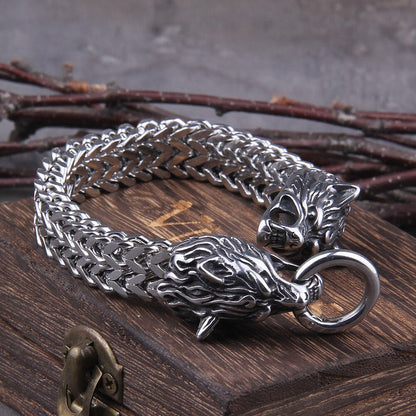 BowLift | Silver Viking Bracelet "WolfBand" – Handmade with Fenrir Motif