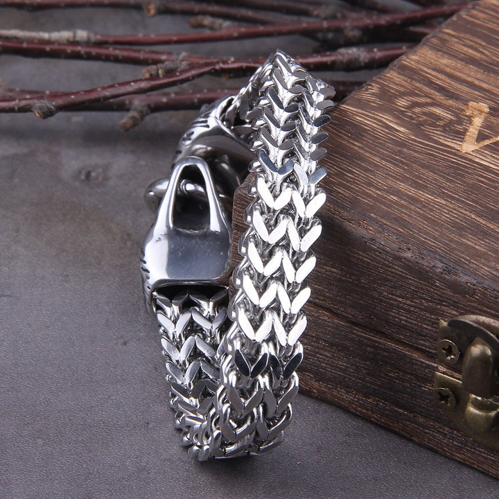 BowLift | Silver Viking Bracelet "WolfBand" – Handmade with Fenrir Motif