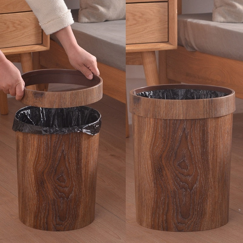 Elegant Retro Wood Grain Trash Can | Karnz