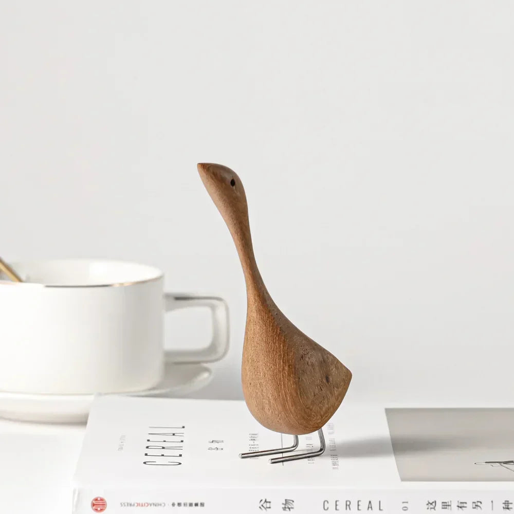 Skanto | Nordic Wooden Goose Figures Abstract Teak Wood Sculpture Love Couple Figurines Natural Animal Ornaments for Home Decoration