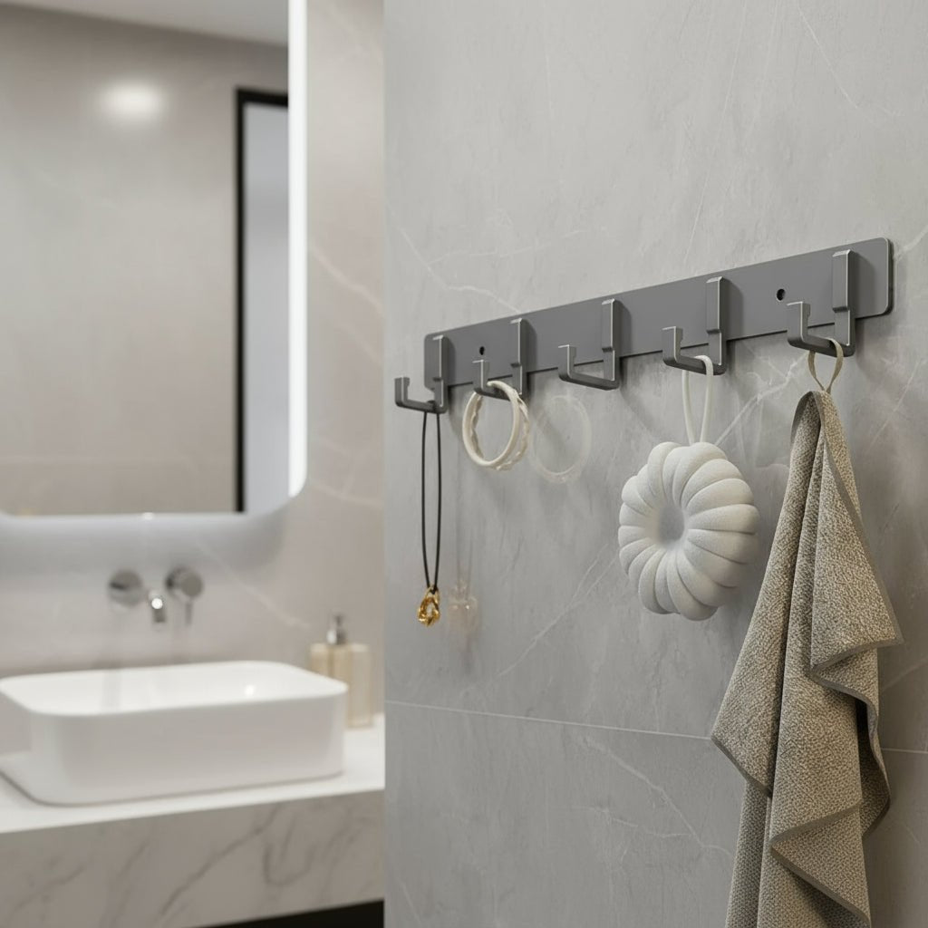 Skanto | Sturdy Wall Coat Rack with Black Hooks for Stylish Organization