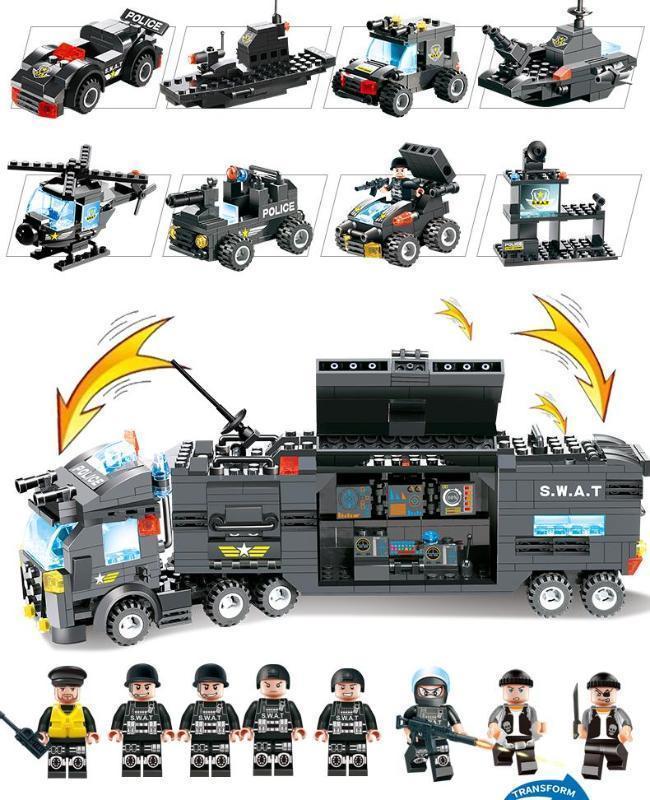 Skanto | 8 In 1 Police Car Station Building Block Series SWAT Toy Gift for Kids