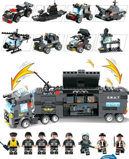 Skanto | 8 In 1 Police Car Station Building Block Series SWAT Toy Gift for Kids