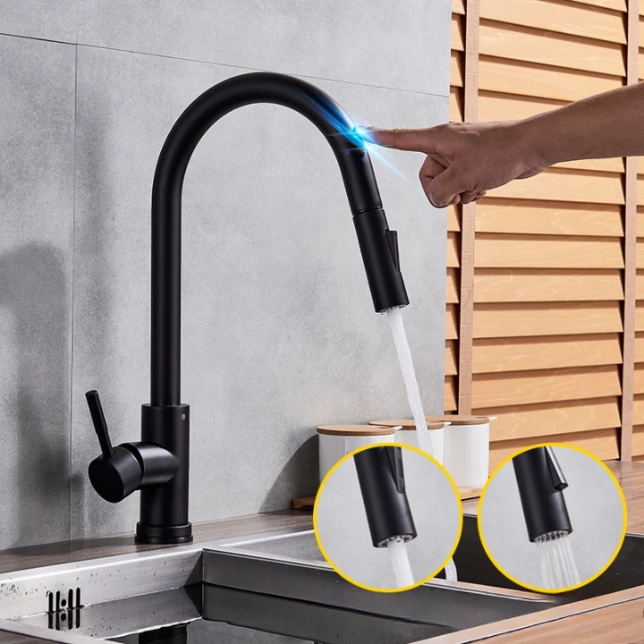 BowLift | SmartTouch | Kitchen Faucet with Touch Sensor and Pull-Out Spray Head – Brushed Nickel