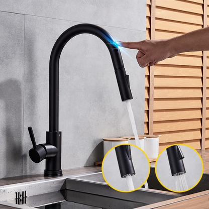 BowLift | SmartTouch | Kitchen Faucet with Touch Sensor and Pull-Out Spray Head – Brushed Nickel