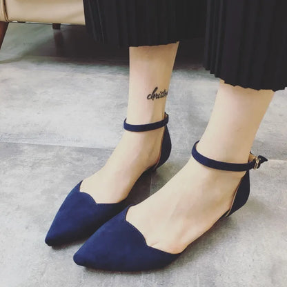 Women's Buckle Strap Pointed Toe D'Orsay Heel Shoes - Blue