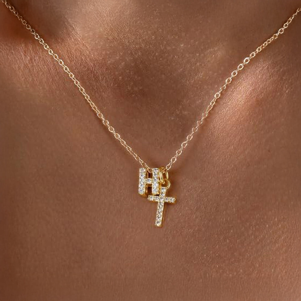 BowLift | Dainty Diamond Initial & Cross Necklace