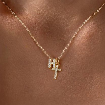 BowLift | Dainty Diamond Initial & Cross Necklace