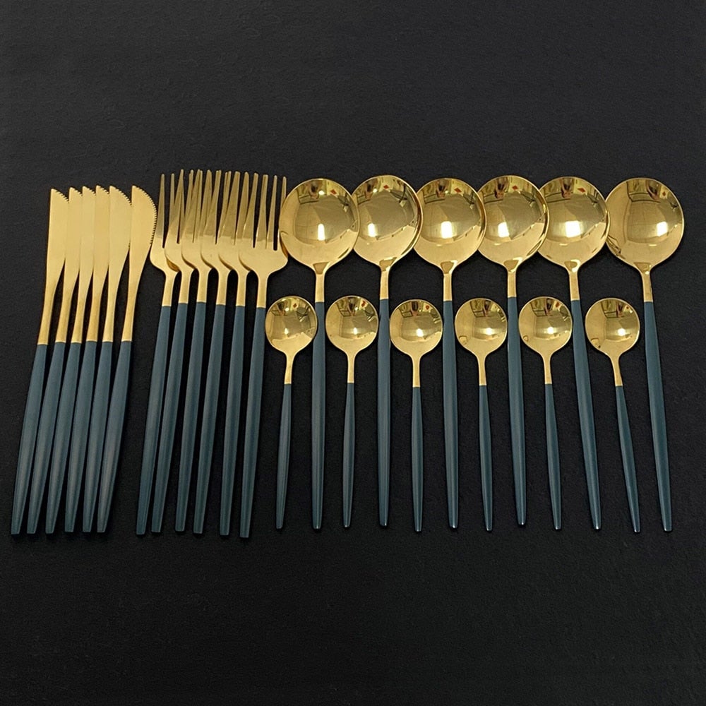 Skanto | RoyalGlimmer Gold Cutlery Set - Gold Cutlery Set for a Luxurious Table Setting