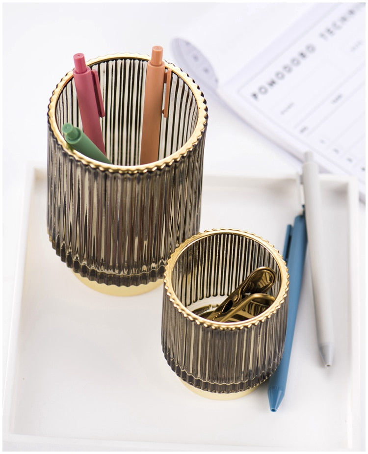 Skanto | Elise Gold Foil Glass Makeup Holder & Organizer