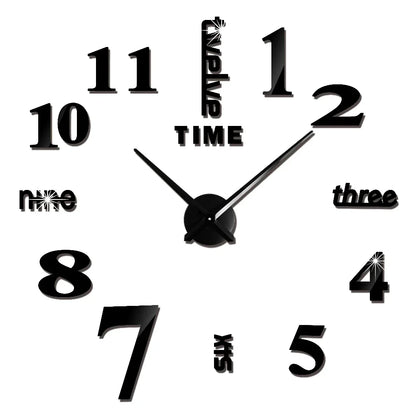 Big Wall Clock DIY 3D Self Adhesive Mirrored Acrylic Wall Clock For Kitchen Dining Room Living Room Creative Home Decor | Bowlift