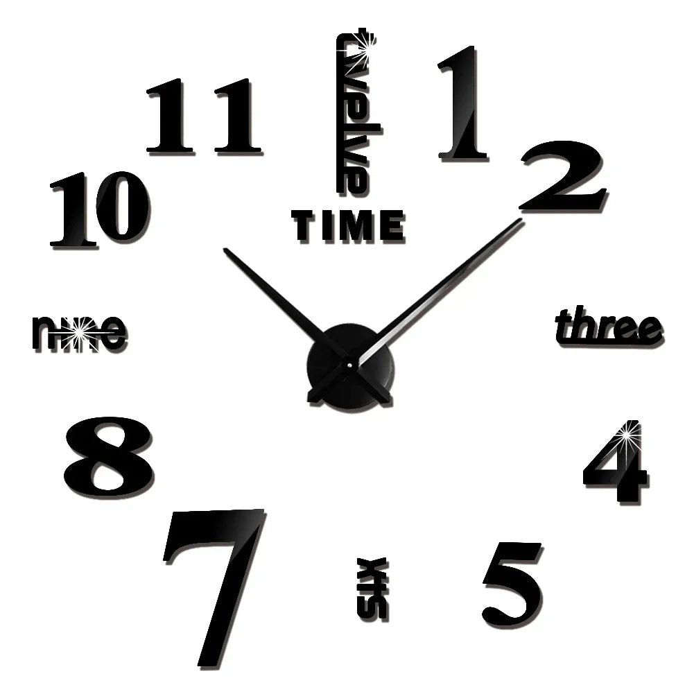 Large Wall Clock DIY 3D Self-adhesive Mirror Acrylic Wall Clock for Kitchen Dining Room Living Room Creative Home Decor | Karnz