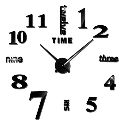 Large Wall Clock DIY 3D Self-adhesive Mirror Acrylic Wall Clock for Kitchen Dining Room Living Room Creative Home Decor | Karnz