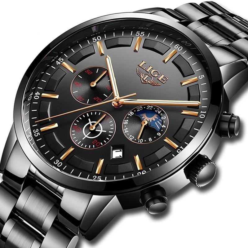 Skanto | Military Black Steel Watch – Elegant Steel Men's Watch with Waterproof Design