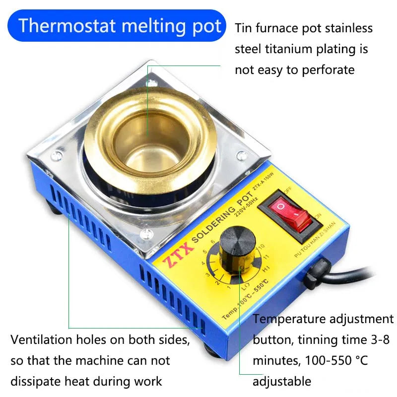 Skanto | Adjustable Temperature Tin Melting Furnace Stove Pot - 220V, 150/160W - Essential Tools with EU Plug for Various Melting Needs