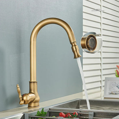 Skanto | VintageTap Antique Brass Kitchen Faucet – Retro Style Mixer Tap with Swivel Spout