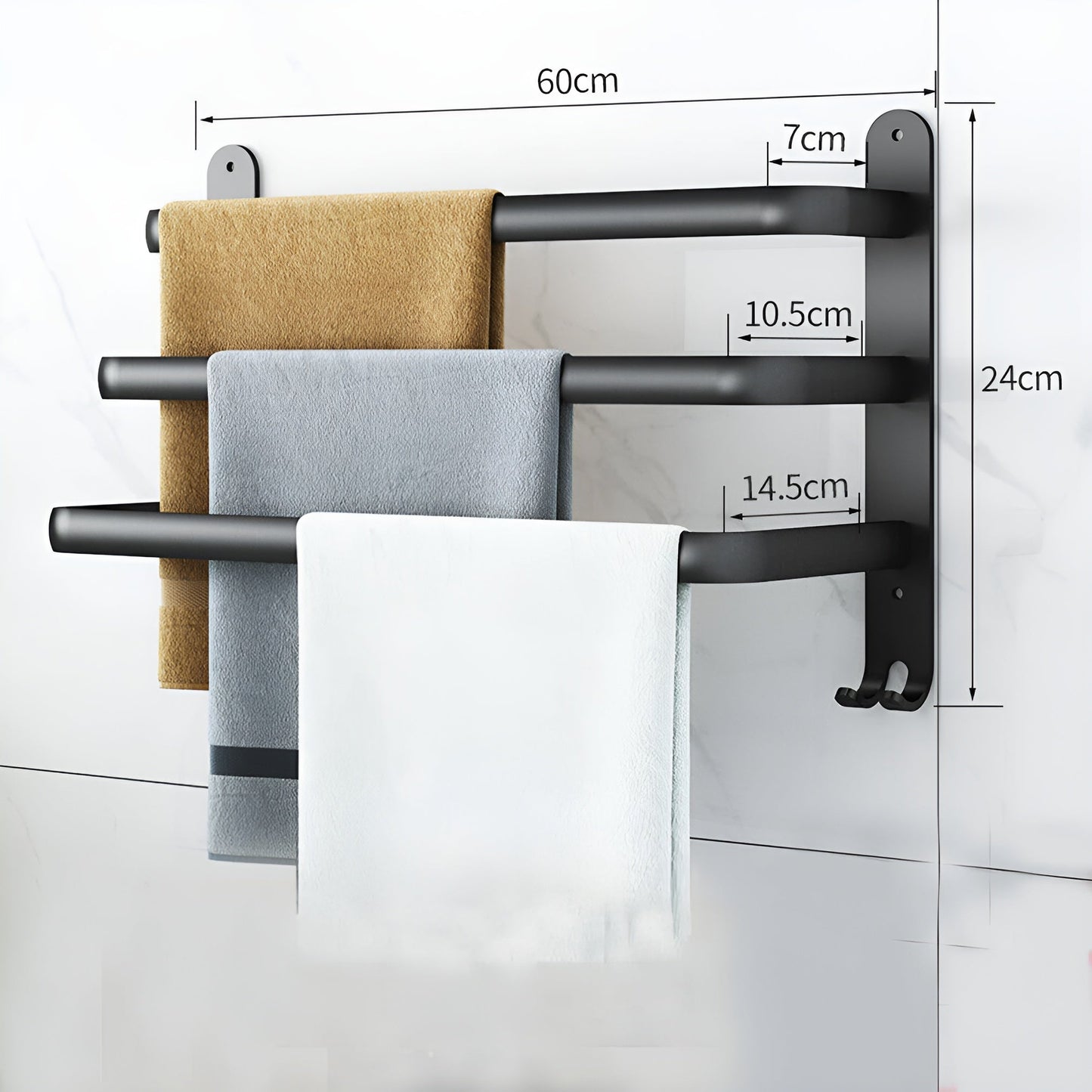 Skanto | HangEase 3-Tier Wall-Mounted Towel Rack – Aluminum Space-Saving Design