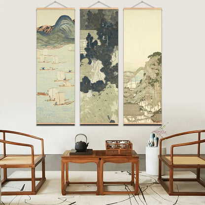 Skanto | Japanese Ou-Mi Ukiyoe Scroll Poster Landscape Wall Art Pictures Living Room Vintage Painting Country House Decor