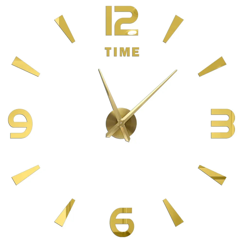 Big Wall Clock DIY 3D Self Adhesive Mirrored Acrylic Wall Clock For Kitchen Dining Room Living Room Creative Home Decor | Bowlift
