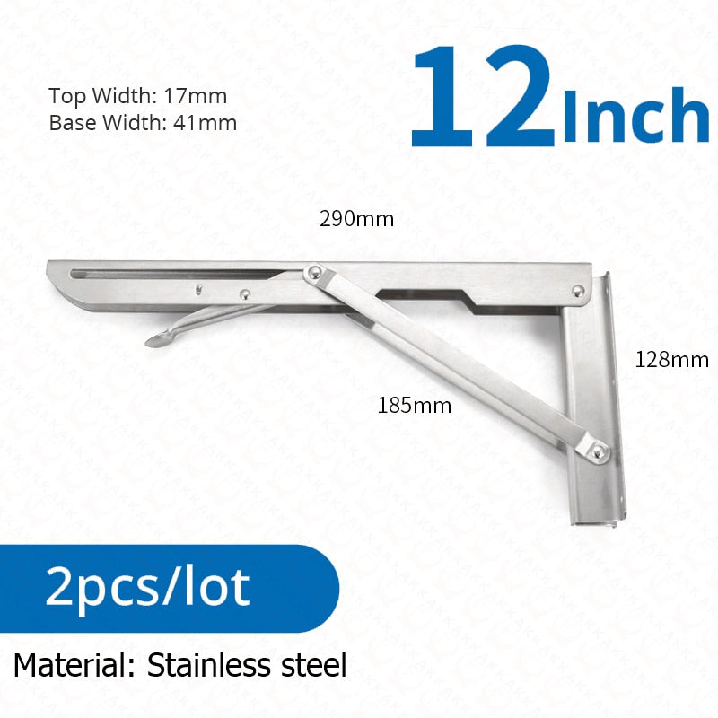 2-piece set of foldable heavy-duty stainless steel shelf brackets for tables, RVs, and space-saving